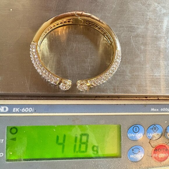 VTG Silver Tone Cubic Zirconia Open Cuff Bangle Bracelet Size 7.5" Fit - Picture 10 of 11